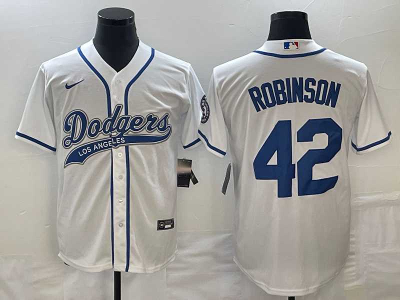Mens Los Angeles Dodgers #42 Jackie Robinson White With Patch Cool Base Stitched Baseball Jersey